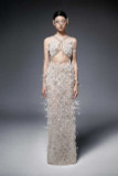 Sleeveless Column- Gown with Ostrich Feathers