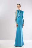 Beaded Organza Ruffle Crepe Gown