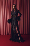 Faith Long Sleeve Feathered Gown
