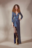 Fully Beaded Long Sleeve Slit Gown