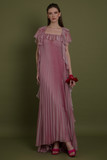 Squared-Neck Pleated Chiffon Gown