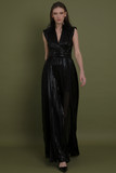 V-Cut Neckline Pleated Gown