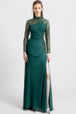 Slim-Cut Gown with Embroidered Sleeves