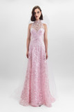 Embroidered Halter Neck Gown