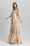 Ruffled Garza Long Dress