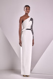 Crepe and Lace Embroidery One Sleeve Gown
