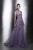 Embellished High Neck Cap Sleeve Gown