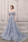 Off the Shoulder Illusion Embellished Gown