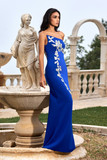 Embroidered Crepe Strapless Gown