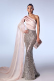 Cassida Mousseline and Satin Beaded Gown
