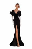 Floral Sleeve Gown with Thigh-High Slit