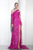 Long Sleeve One Shoulder Slit Gown