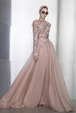 Long  Illusion Sleeve Ball Gown