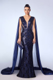 V-Neck Sleeveless Beaded Gown