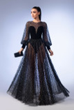 Velvet Dotted Tulle Gown