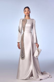Beaded Long Sleeve Mikado Gown