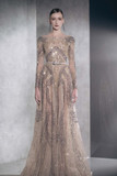 Fully Embellished Long Sleeve Off Shoulder Gown