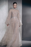 Fully Embellished Puffy Long Sleeve Gown