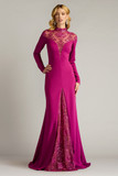 Textured Crepe and Paillette Embroidered Tulle Gown
