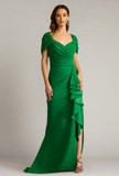 Textured Crepe Draped Gown with Cascading Ruffle