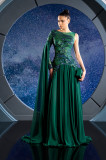 Mousseline Cape Sleeve Embroidered Gown