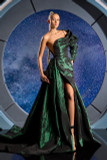 Taffeta One Shoulder Slit Gown