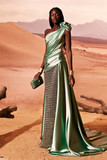 Asymmetrical Crepe Satin Gown