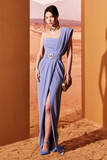 One Shoulder Drape Crepe Gown