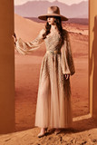 Palm-Like Sleeved Tulle Gown