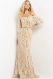 Embellished Feathered Sleeve Gown
