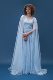 Embellished Tulle Cape Gown