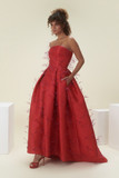 Strapless Satin and Feathers A-Line Gown