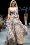 Multi Colored Ruffled Strapless Gown
