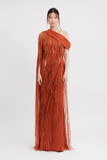 One Shoulder Crepe Fold-Over Gown