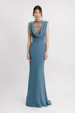 Beaded Cowl-Neckline Gown