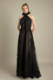 Halter-Cut Ruffled Gown