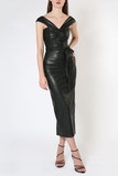 Wide V-Neck Leather Dress