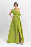 Strapless Taffeta Slit Gown