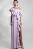 Ruffled One Shoulder Chiffon Gown