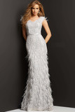 Feather Embellished Evening Gown