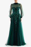 Embroidered Tulle Velvet Gown