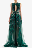 Velvet Embroidered Tulle Gown