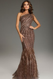 One-Shoulder Feathered Gown