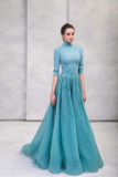 Crepe High Neck Tulle Gown