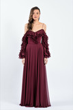 Off the Shoulder Ruffled Sleeve Gown