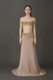 Off Shoulder Gown with Sheer Bodice