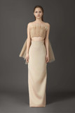 Strapless Column Gown with Back Cape