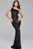 Beaded One Shoulder Gown with Sheer Detailing