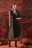 Pleated Midi Dress with Shawl Detail