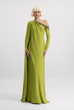 One-Shoulder Gown with Beaded Neckline